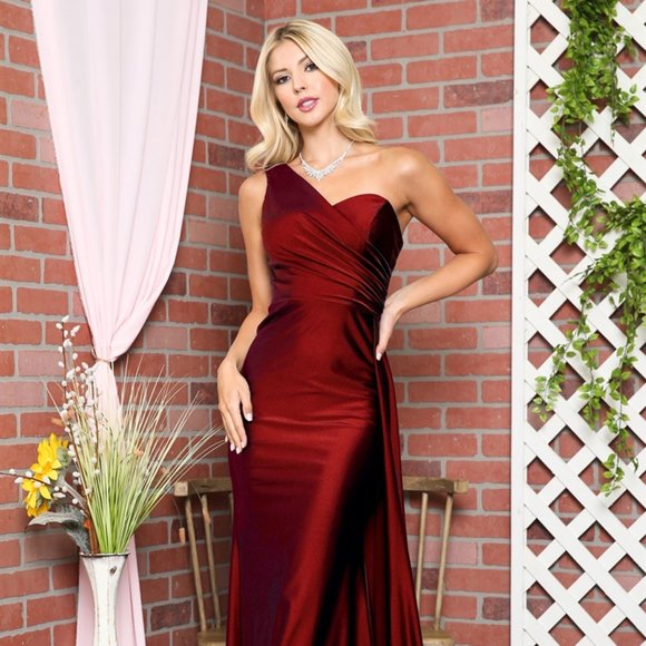 One Shoulder Pleated Sheath Long Prom Dress Burgundy Evening Dress Y7864 main image 0